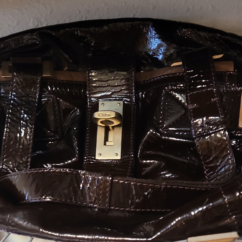 Authentic Chloe Brown Leather Shoulder Bag with Gold Accents
